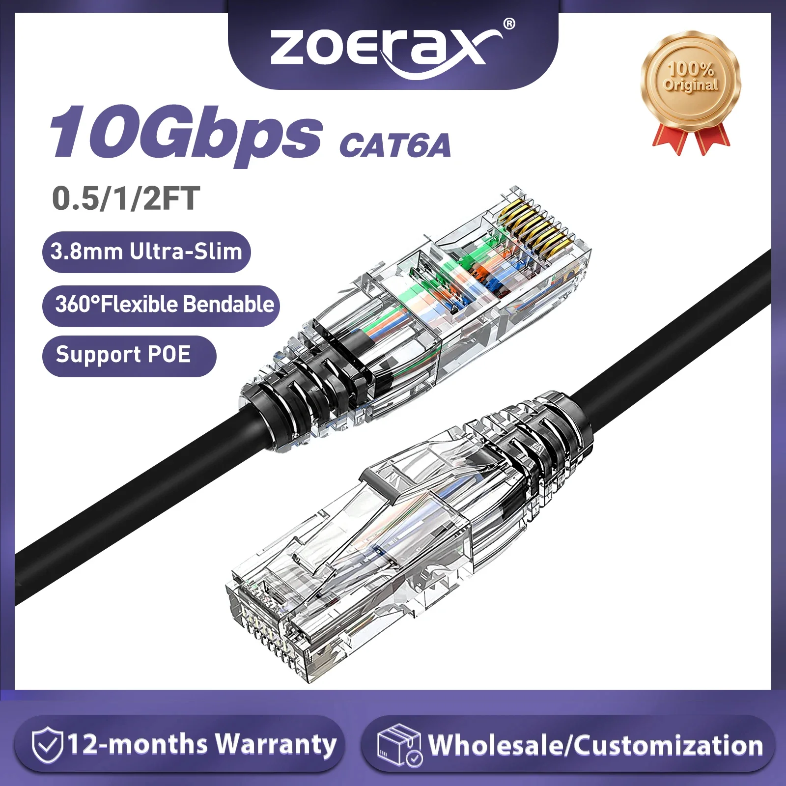Power Over Ethernet - ZoeRax CAT6A 10 Gbit/s Ethernet-Patchkabel, 0,5/1/2