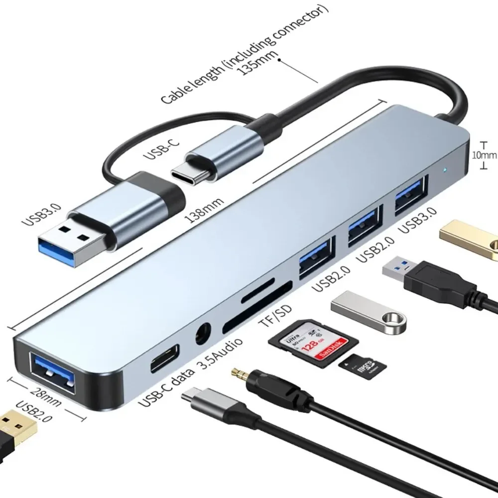 Office Xp - 8-in-1-USB-C-Hub mit 3.0 SD/TF-Kartenleser, Multi-Port-Adapter für